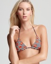 With its flirty print and classic silhouette, this MARC BY MARC JACOBS bikini top is ready for hot sun and holidays. A crimson kisser and floppy straw hat complete the look.