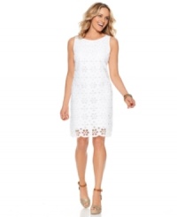 Nothing says springtime like eyelet embroidery -- get the look in this crisp cotton sheath dress from Charter Club.