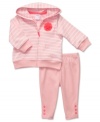 She'll be pretty in pink in this pink striped hoodie and pants set by Carter's.