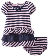 Hartstrings Baby-Girls Newborn Cap Sleeve Cotton Knit Dress With Coordinating Diaper Cover, Navy/Pink Stripe, 3-6 Months