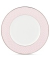 Special occasions shape up chic with the Mercer Drive accent plate, featuring a pink geometric design in platinum-banded china. A modern balance of fun and formal from kate spade new york.