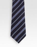 Classic tie woven with diagonal stripes in Italian silk.About 2.8 wideSilkDry cleanMade in Italy