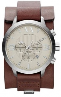 Armani Exchange Chronograph Silver Dial Stainless Steel Brown Leather Cuff Mens Watch AX1273