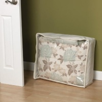 Household Essentials Blanket Storage Bag, Clear Vinyl with Natural Canvas Trim