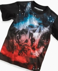 Everyone will know not to invade his space when he's wearing this crisp alien graphic t-shirt from Sean John.