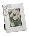 Picture perfect. An embossed motif graces the Vera Lace Bouquet picture frame, embodying the timeless beauty of Vera Wang in lustrous silver plate. A versatile choice for landscape or portrait photos.