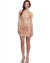 As U Wish Juniors Strapless Rouched Sequin Dress, Gold, Small