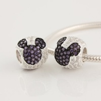 925 Sterling Silver Mickey Mouse with Purple CZ Czech Crystal Charms/beads for Pandora, Biagi, Chamilia, Troll and More Bracelet