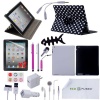 22 pcs iPad 3 Accessory Bundle / 360° Polka Dot Designer Leather Case /Grey TPU Case / Black Silicone Case / Earphones / 4 Pink and Silver Stylus pens! / Chargers for iPad 3 - ECO-FUSED® Microfiber Cleaning Cloth Included - And MORE! Also compatible wit