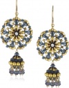 Miguel Ases Blue Gold Stone 14k Gold Filled Dangle Earrings