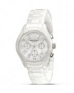 A sophisticated timekeeper from Armani, this watch features a white-on-white schema and a powerful analog display.