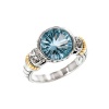 925 Silver, Blue Topaz & White Topaz Round Ring with 14k Gold Accents- Sizes 6-8