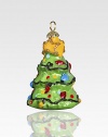 Hang this lovely tree upon your tree and enjoy its mouth-blown, hand-painted elegance, completed by a glittering gold star on top.Glass1.75H X 1.25 diam.Imported