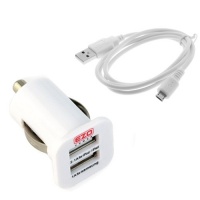 EZOPower White High Output Dual USB Car Charger (1A/2.1A) - 3.1A Output Ideal + White Micro USB Data Cable for Samsung Galaxy Attain 4G R920, M370, Galaxy Note N7000, DoubleTime i857, Captivate Glide i927, Focus S I937, Galaxy S II Skyrocket i727, Galaxy 