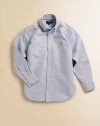 An all-season favorite and wardrobe essential in soft cotton oxford. Button-down collar Long sleeves with button barrel cuffs Button placket Embroidered polo pony logo Back yoke and box pleat Shirttail hem Cotton Machine wash Imported Please note: Number of buttons may vary depending on size ordered. 