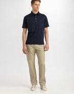 A classic fit cut from soft cotton twill with straight legs and a soft, solid wash. Five-pocket style Inseam, about 33 Cotton Machine wash Imported 