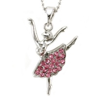 Light Pink Dancing Ballerina Dancer Dance Pendant Necklace Charm Silver Tone Designer Women Teens Girls Ballet Jewelry