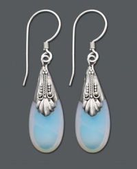 Embrace your individuality with unique design. Earrings by Jody Coyote feature iridescent glass teardrops in an intricate sterling silver setting. Approximate drop: 1-1/2 inches.