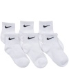 Nike Kids 6 Pack Quarter Cut Socks with Swoosh Logo (6 Pairs) White, 9-13 Shoe/ 5-6 Sock (Toddler/Kids)