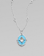 From the Oasis Collection. A gorgeous design of textured sterling silver punctuated by oval-shaped turquoise, luminous white sapphires, and crystal, suspended from a delicate chain.Turquoise, white sapphire, crystal Sterling silver Pendant length, about 1 Chain length, about 17 Imported