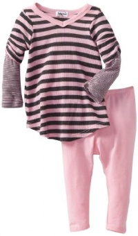 Splendid Littles Baby-girls Newborn Charcoal Stripe Thermal Tunic Set, Pink Ribbon, 6-12 Months