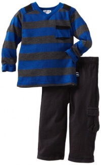 Splendid Littles Baby-Boys Newborn Charcoal Rugby Stripe Mix V-Neck Set, Royal, 12-18 Months