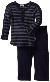 Splendid Littles Baby-Boys Newborn Charcoal Stripe Thermal Henley Set, Navy, 3-6 Months