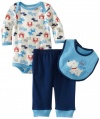 Bon Bebe Baby-boys Newborn Ruff Tough 3 Piece Pant Set, Blue/Cream/Red, 6-9 Months