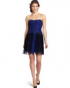 BCBGMAXAZRIA Women's Galia Strapless Color Block Lace Cocktail Dress, Dark Colbalt, 0