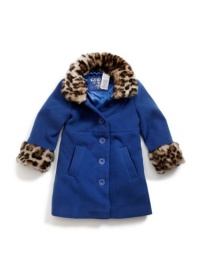 GUESS Kids Girls Little Girl Faux-Wool Jacket with Faux-F, BLUE (4)