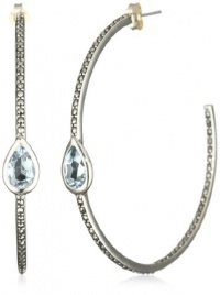 Judith Jack Sterling Silver, Marcasite and Blue Topaz Hoop Earrings