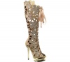 Pleaser Women's Fantasia-2020 Knee-High Boot,Blush Suede/Gold Chrome,7 M US