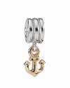 Anchors away! This nautical charm from PANDORA perfectly balances 14K gold with shiny sterling silver.