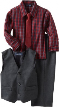 Izod Kids Boys 2-7 Three Piece Vest Set with Dress Pant and Plaid Woven Shirt, Navy, 5 Regular