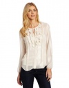 Calvin Klein Jeans Women's Ruffled Woven Shirt, Sandstone, Large