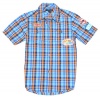 Tommy Hilfiger Boys Plaid Short Sleeve Logo Shirt (XS(4-5), Blue/navy/orange)