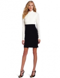 ABS Allen Schwartz Women's 2 Tone Long Sleeve Colorblock Dress, Ivory/Black, Large