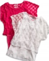 GUESS Kids Girls Big Girl Dotted Mesh Top with Tank, PINK (10/12)