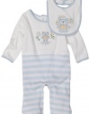 Absorba Newborn Boys Baby Bear Coverall With Bib Set Blue Stripe, 6-9 Months