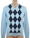 Tommy Hilfiger Mens Long Sleeve Argyle V-Neck Pullover Sweater - M - Light Blue/Navy