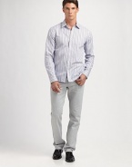 Crisp cotton, impeccably tailored for a lean, structured fit.Point collarButton-down placketDouble-button cuffsBack yokeShirttail hemCottonMachine washImported