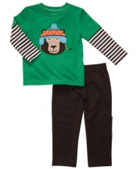 He'll be cute and comfy in this Carter's two piece set with applique top and french terry pant.