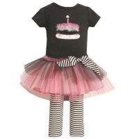 Bonnie Jean Little Girls 6 Black Pink Stripe Tulle Birthday Outfit Set