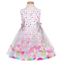 Bonnie Jean Pink Multi Color Dot Birthday Sheer Dress Girl 12M-6X