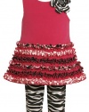 Size-4, Fuchsia, BNJ-8500R, 2-Piece Multi Ruffle Border Zebra Animal-Print Knit Legging-Pants Set,Bonnie Jean Little Girls Party Dress