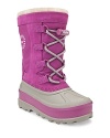 With rugged styling in poppy pink, these UGG® snow boots keeps your kids warm and looking great in the cold weather.