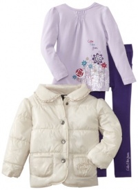 Calvin Klein Girls 2-6X Toddler Puffy Jacket With Tee And Purple Jean, Purple, 4T