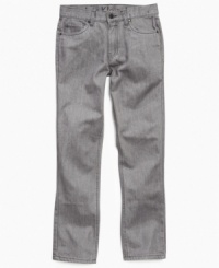 Ready to roll. These mod jeans from Calvin Klein help him to lock down a crisp, flawless look.