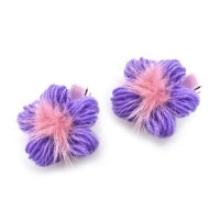 Crystalmood Girls Lilac Yarn Flower Fur Hair Clips 2 Piece Set