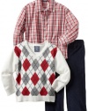 Izod Kids Boys 2-7 Argyle Sweater Plaid Shirt and Pant 3 Piece Set, Ivory, 6 Regular